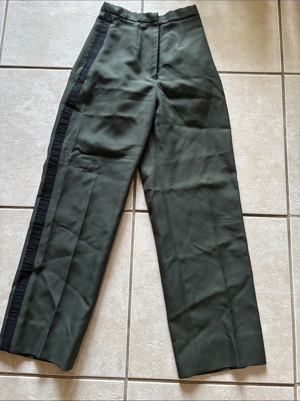 Olive Green Tuxedo Stripe Dress Pants